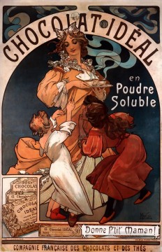  tinto Pintura - Chocolat Ideal 1897 Art Nouveau checo distintivo Alphonse Mucha